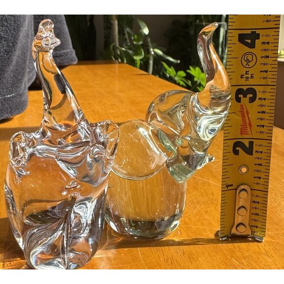Lead Crystal Elephant Small Figurine Lot of 2 Paperweight Trunk Up - Picture 4 of 12
